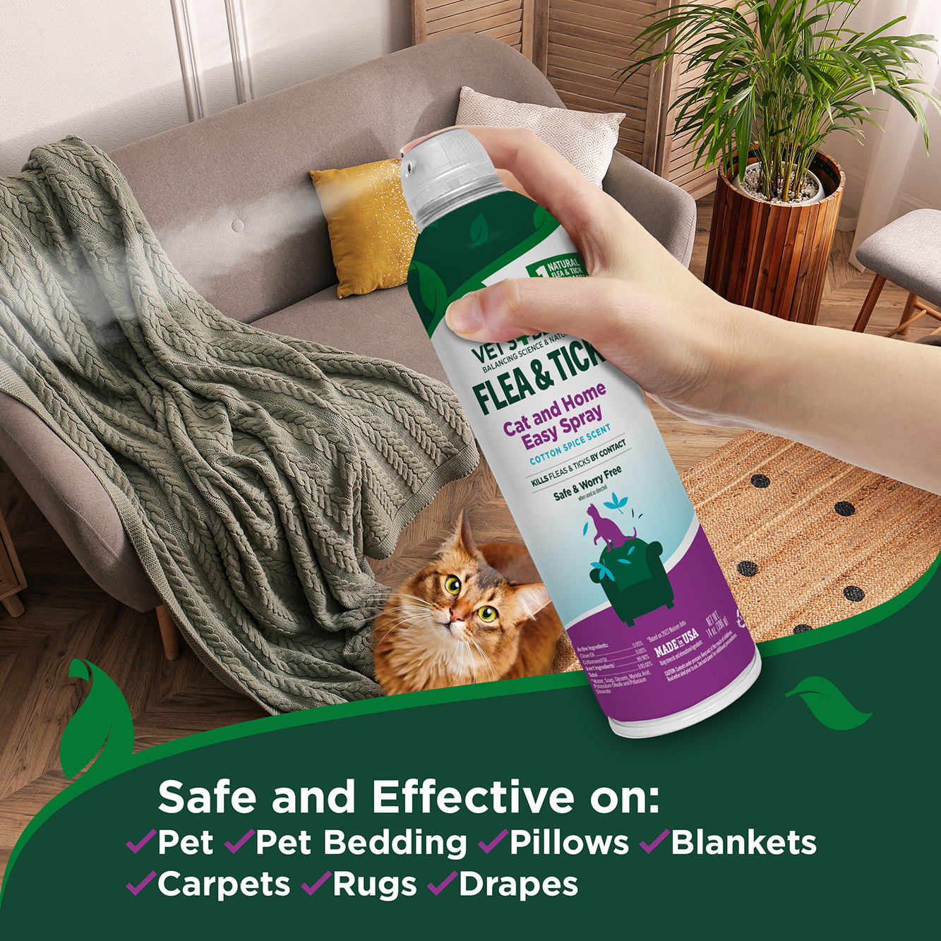 Flea and Tick Cat Easy Spray �Cotton Spice Scent, 14 oz.