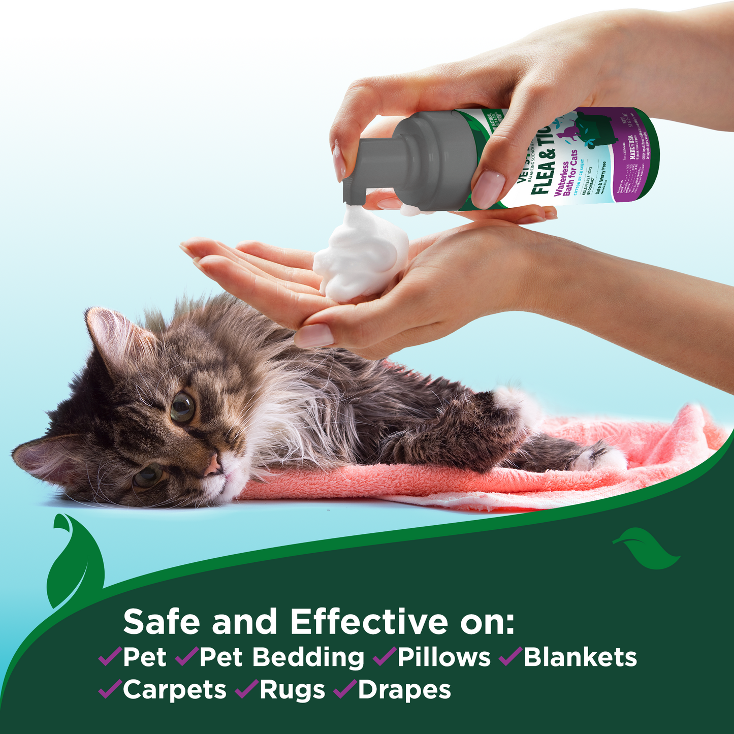 Flea and Tick Waterless Bath for Cats �Cotton Spice Scent, 5 oz.