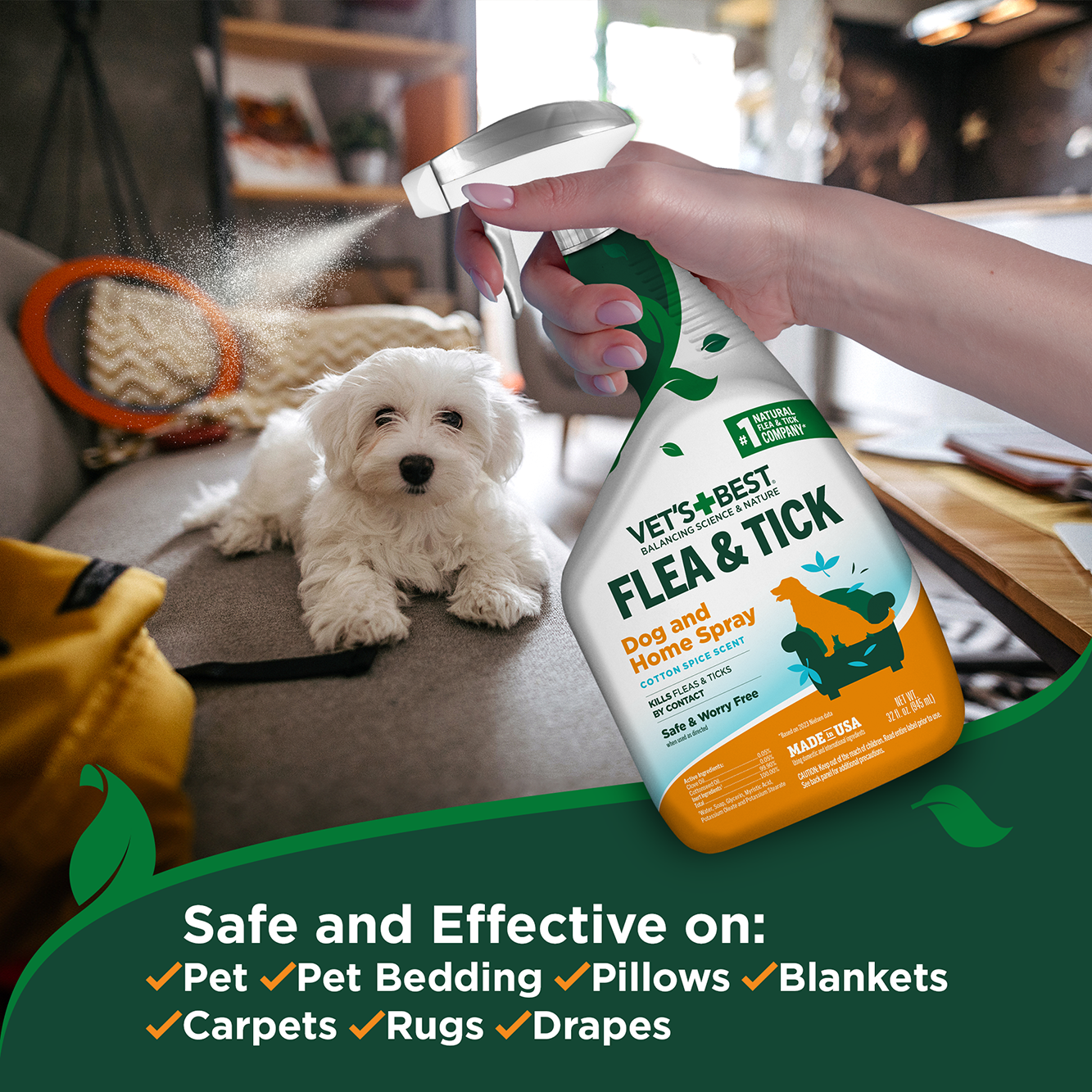 Flea and Tick Home Spray for Dogs �Cotton Spice Scent, 32 oz.