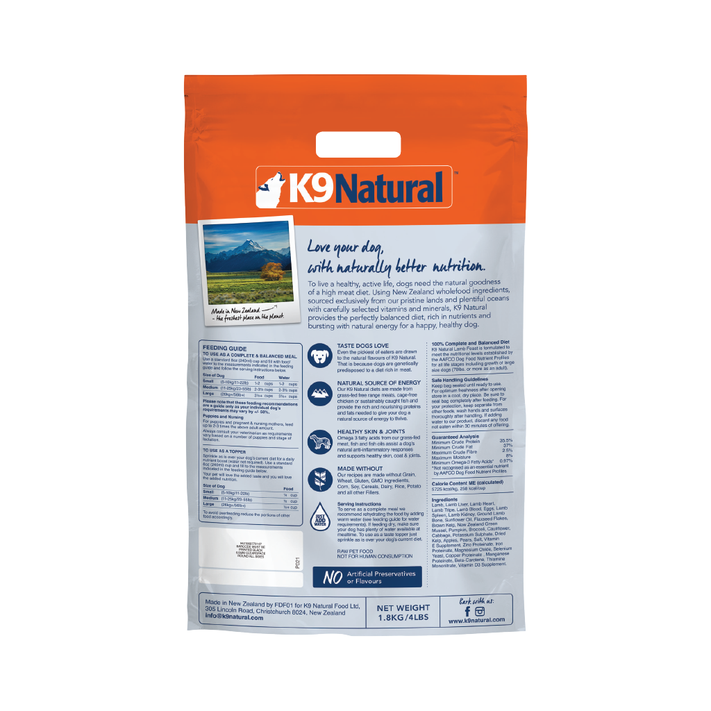 K9 Lamb Feast Freeze-Dried Dog Food