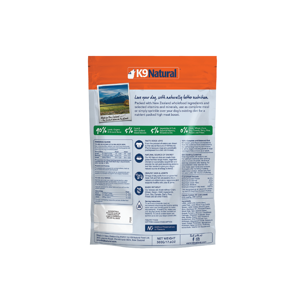 K9 Lamb Feast Freeze-Dried Dog Food