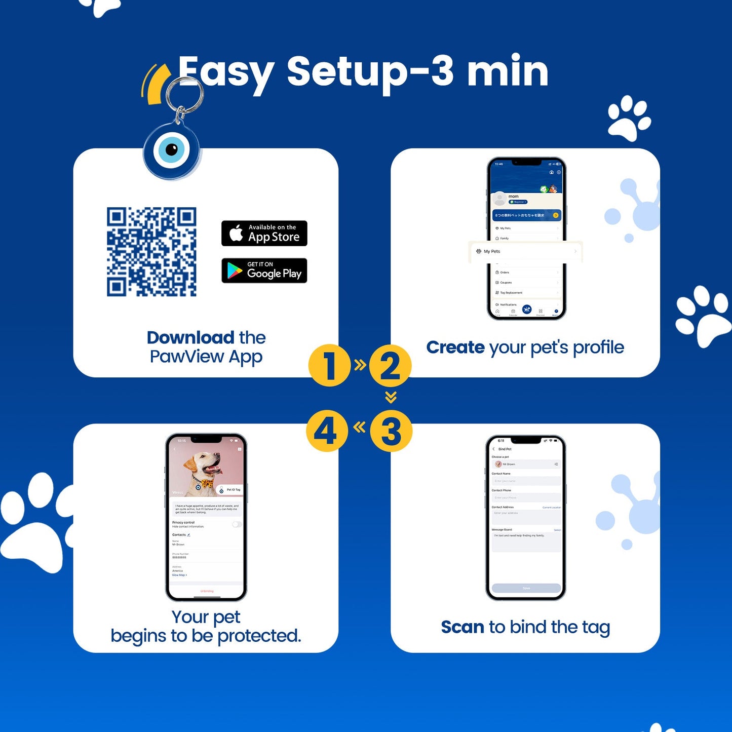 PawView Anti-Loss Smart Pet ID Tag with QR Code TN102 Guradian Series