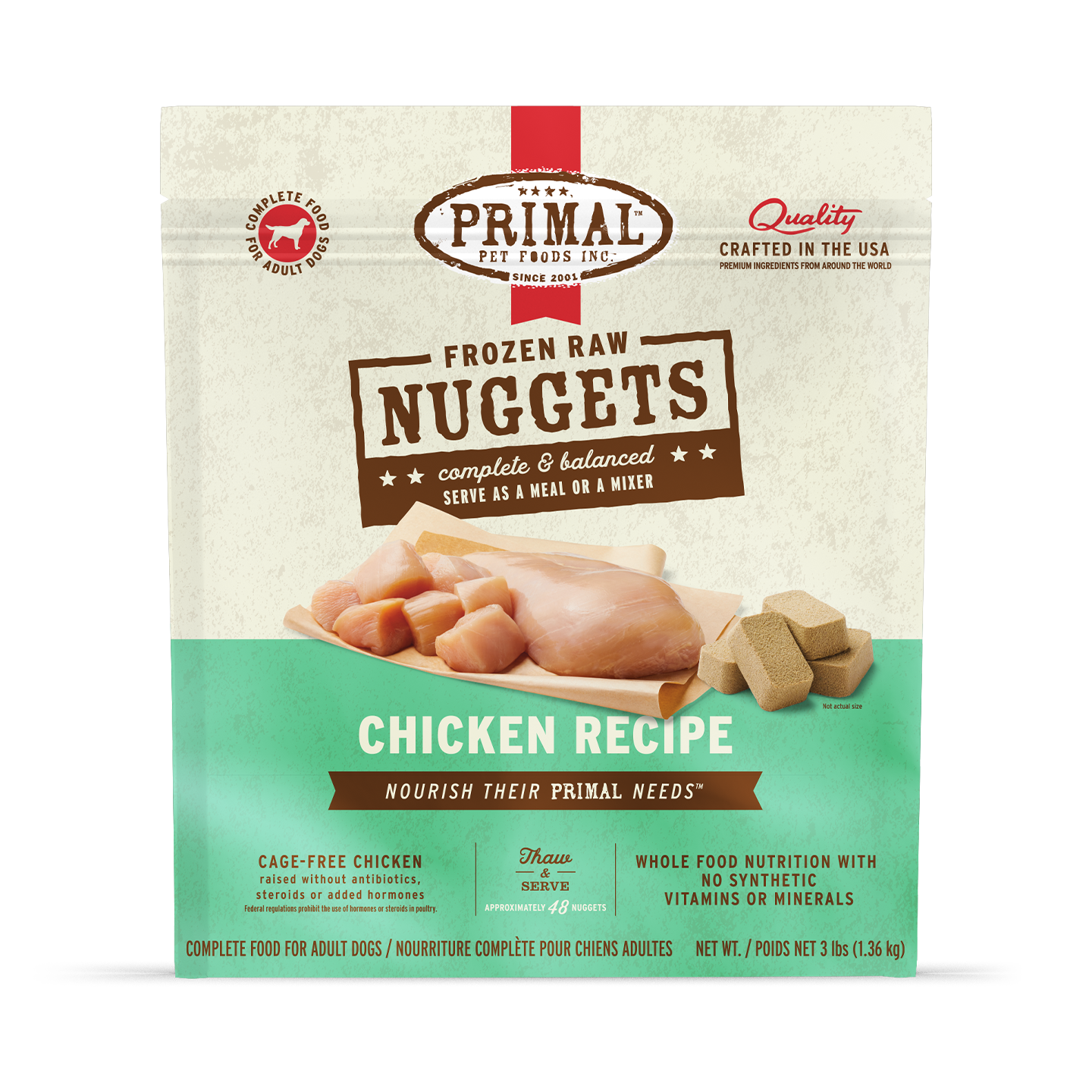PrimalPetFood Frozen Raw Nuggets Dog Food - Chicken Recipe