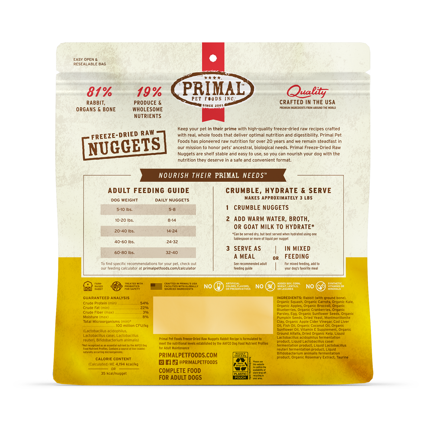PrimalPetFood Freeze-Dried Raw Nuggets Dog Food - Rabbit Recipe