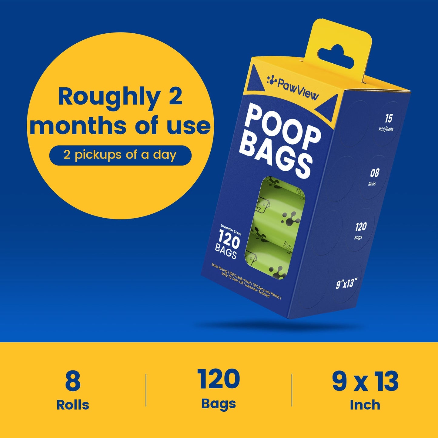 PawView Dog Poop Bags, Guaranteed Leak Proof and Extra Thick Poop Bag Rolls for Dogs, Lavender Scented, 120 Count, 270 Count, 315 Count. SUBSCRIPTION