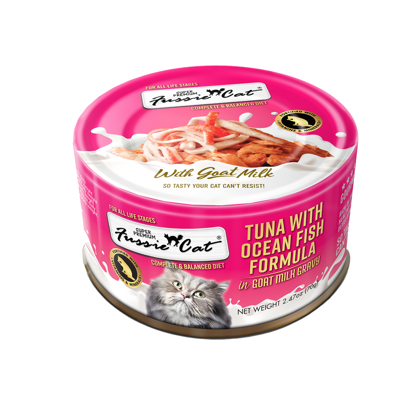 Fussie Cat Tuna With Oceanfish Formula In Goat Milk Gravy 2.47-oz, Wet Cat Food, Case Of 24