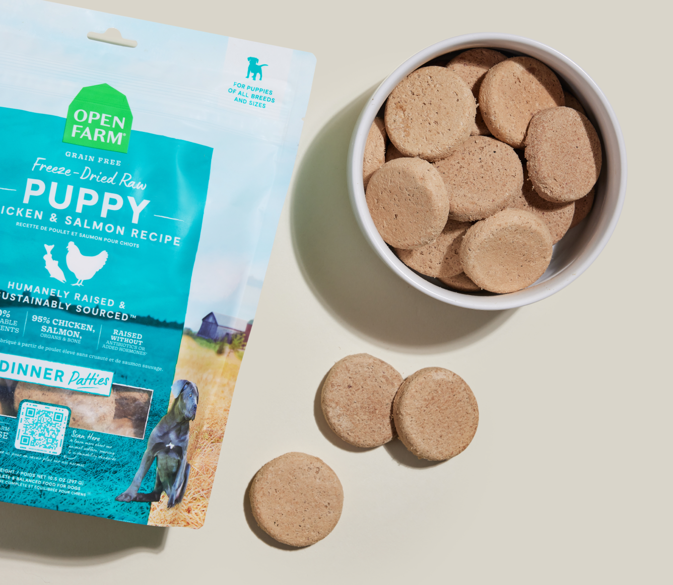 Open Farm Chicken & Salmon Freeze Dried Raw Patties for Puppies