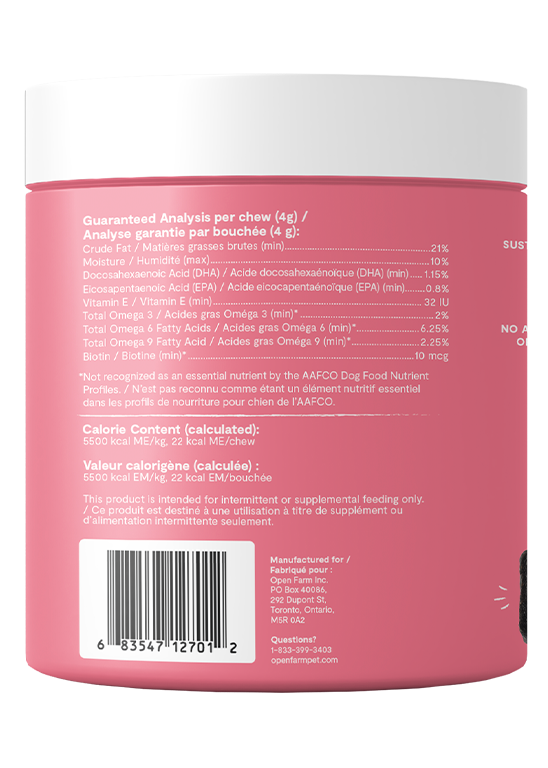 Open Farm Skin & Coat Food Supplement Chews for Dogs