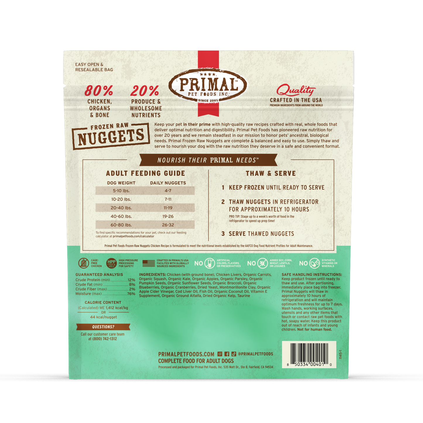 PrimalPetFood Frozen Raw Nuggets Dog Food - Chicken Recipe