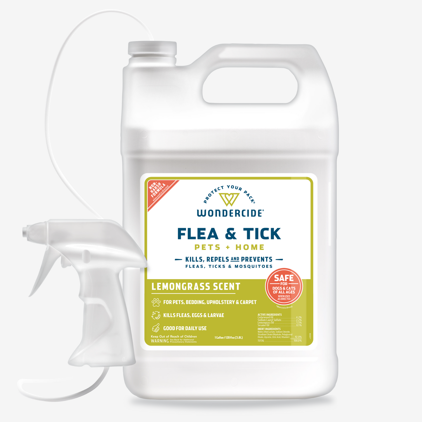Wondercide Lemongrass Flea & Tick Spray for Pets + Home with Natural Essential Oils