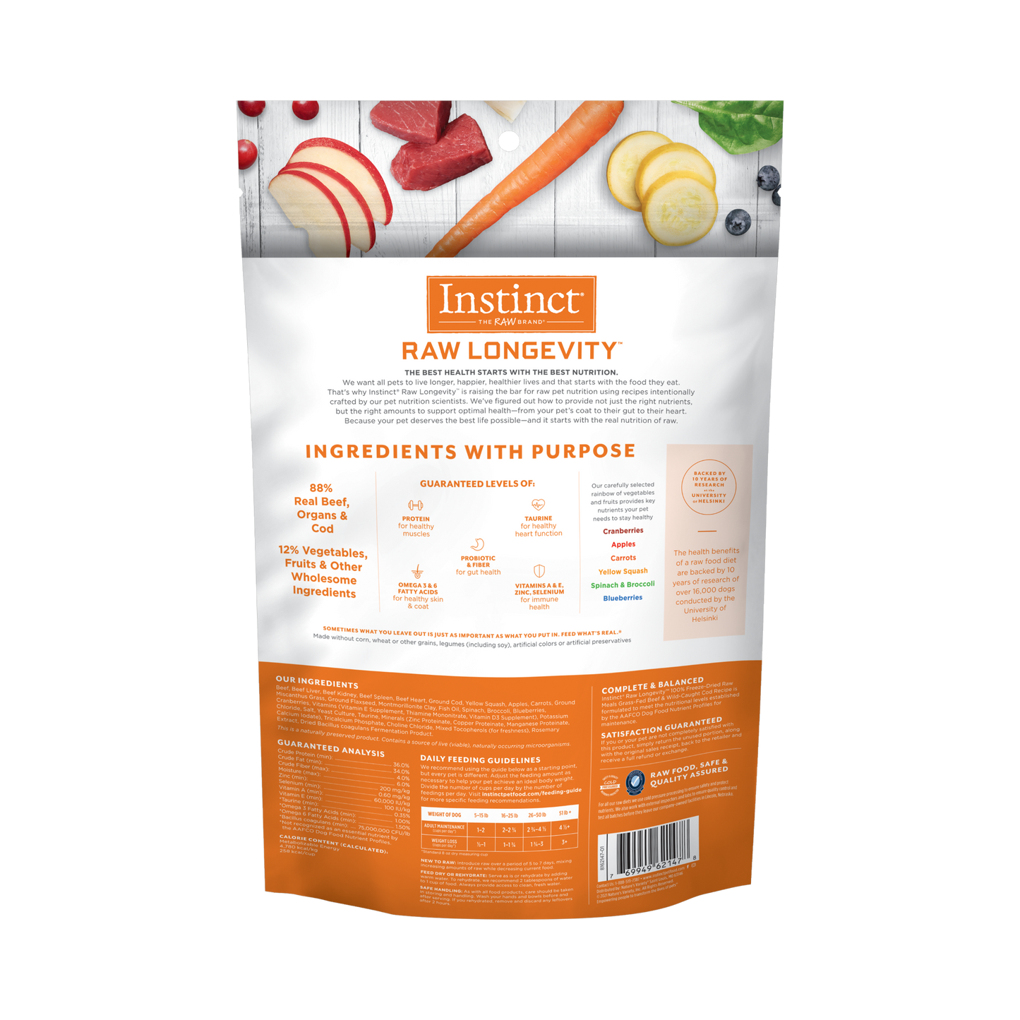 Instinct Raw Longevity Adult Freeze-Dried Beef and Cod Bites Dog Food, 9.5-oz Bag