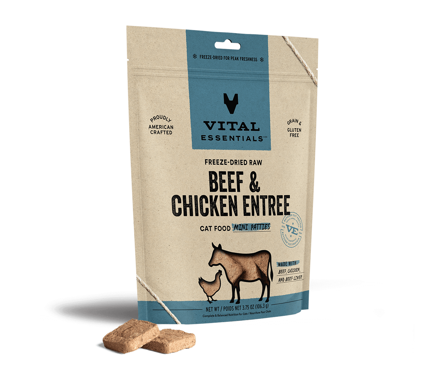 Vital Essentials Beef & Chicken Entree Mini Patties Freeze-Dried Raw Cat Food