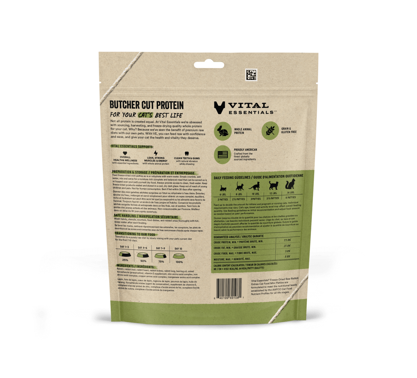 Vital Essentials Rabbit Entree Mini Patties Freeze-Dried Raw Cat Food