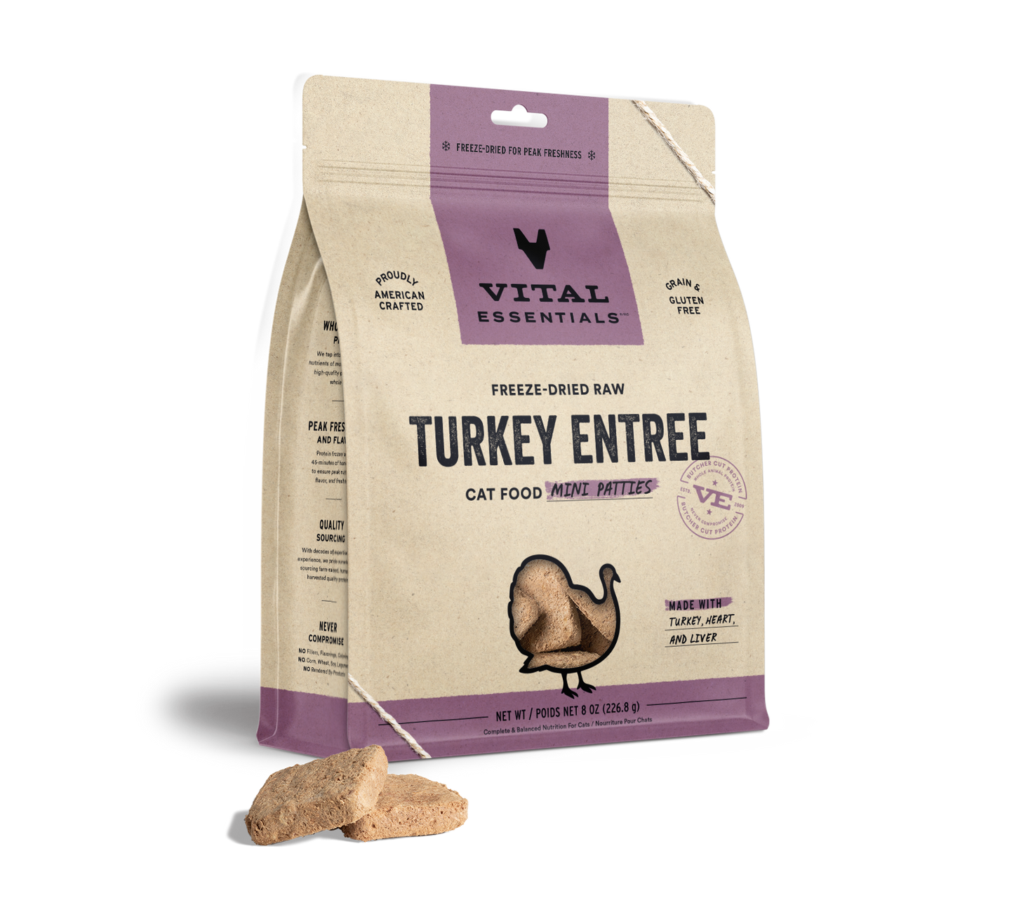Vital Essentials Turkey Entree Mini Patties Freeze-Dried Raw Cat Food