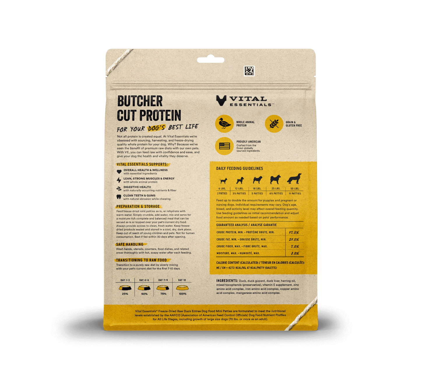 Vital Essentials Duck Entree Mini Patties Freeze-Dried Raw Dog Food