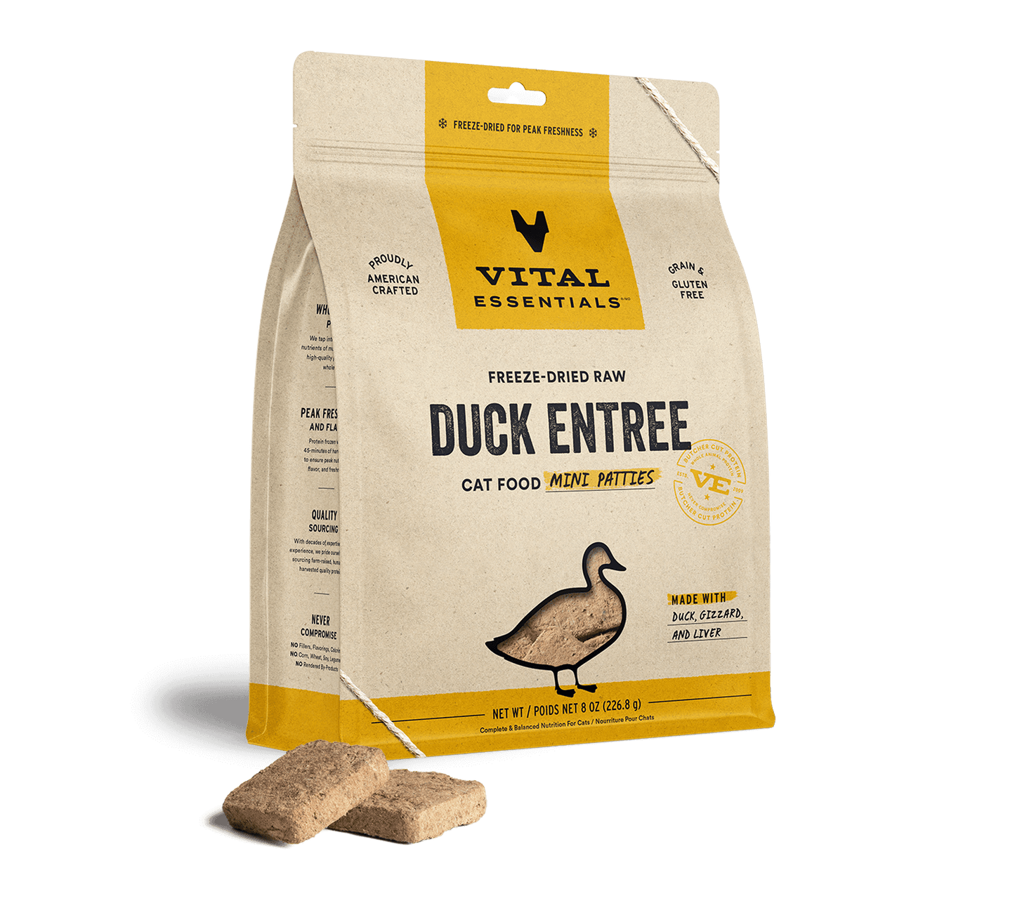 Vital Essentials Duck Entree Mini Patties Freeze-Dried Raw Cat Food