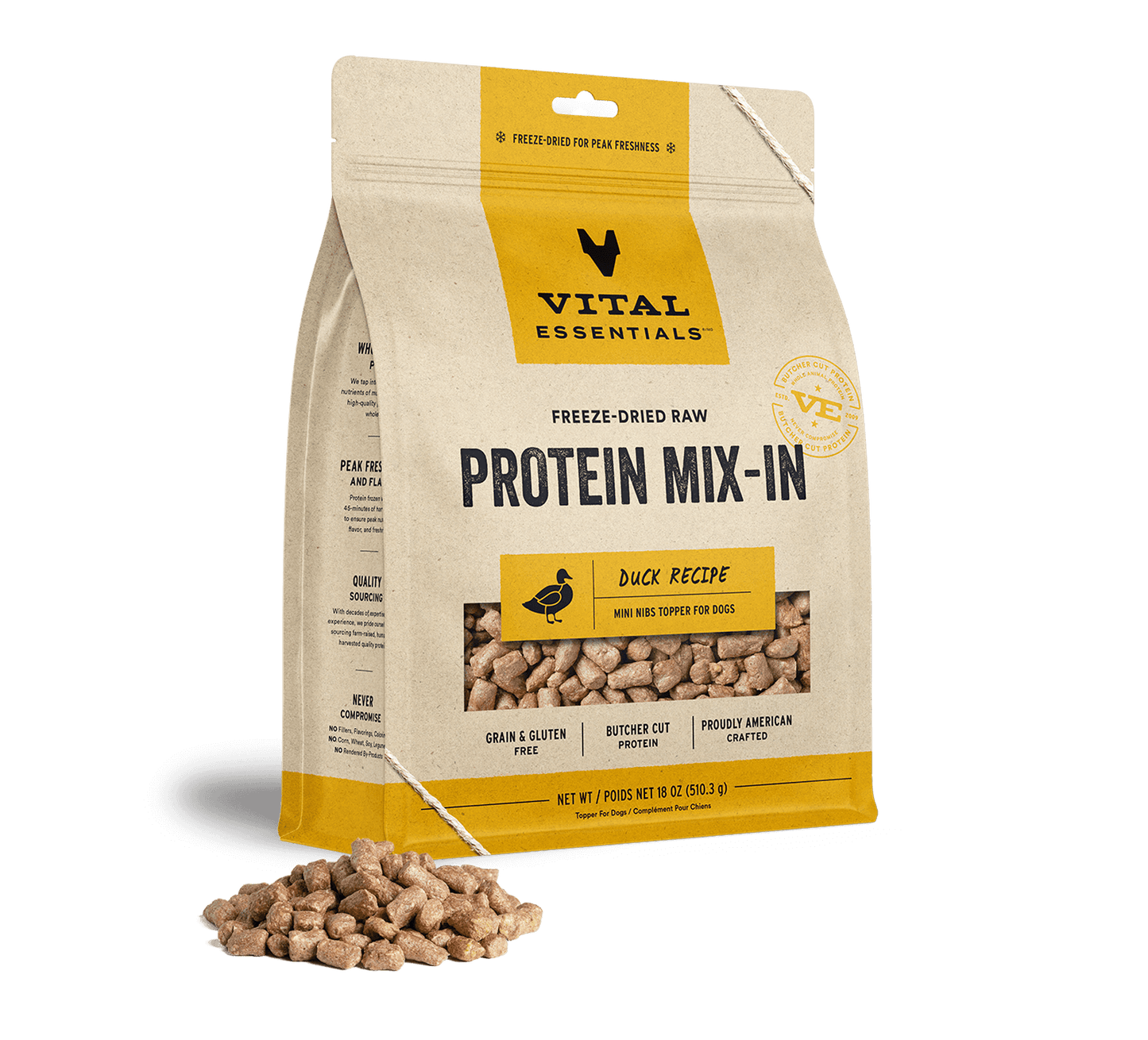 Vital Essentials Duck Recipe Freeze-Dried Raw Protein Mix-In Mini Nibs Topper For Dogs