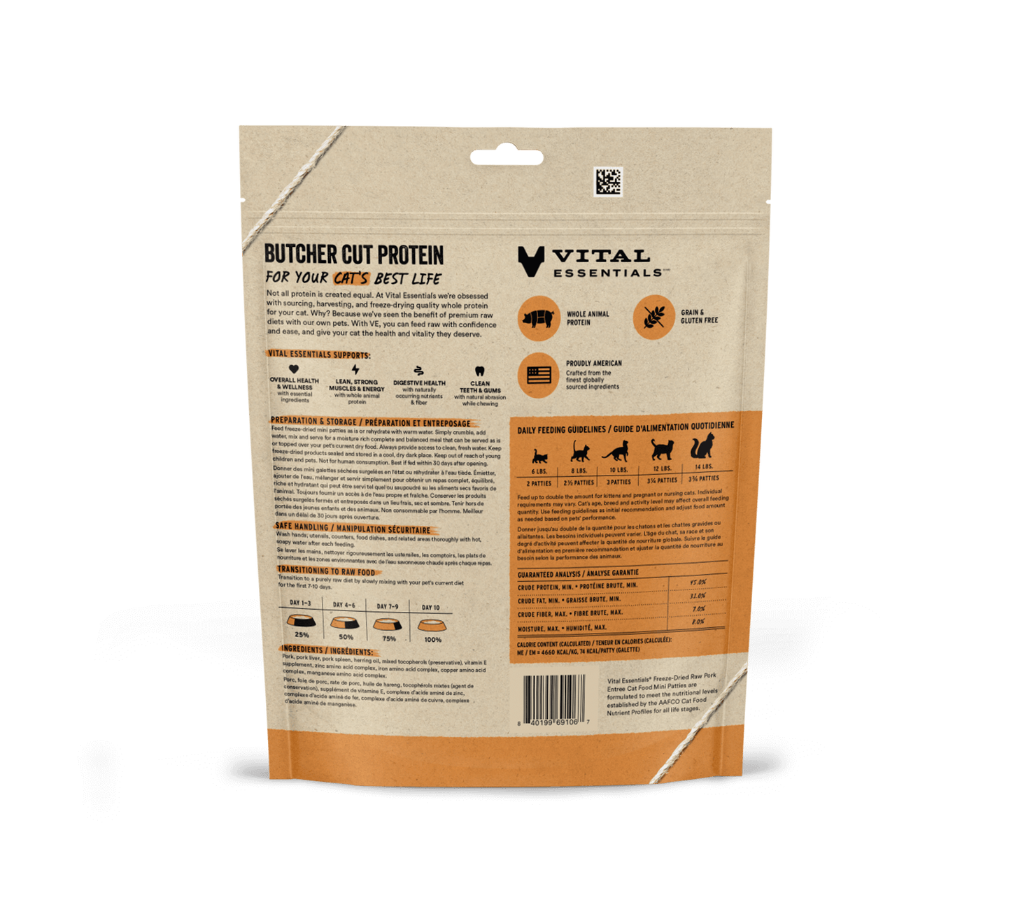 Vital Essentials Pork Entree Mini Patties Freeze-Dried Raw Cat Food
