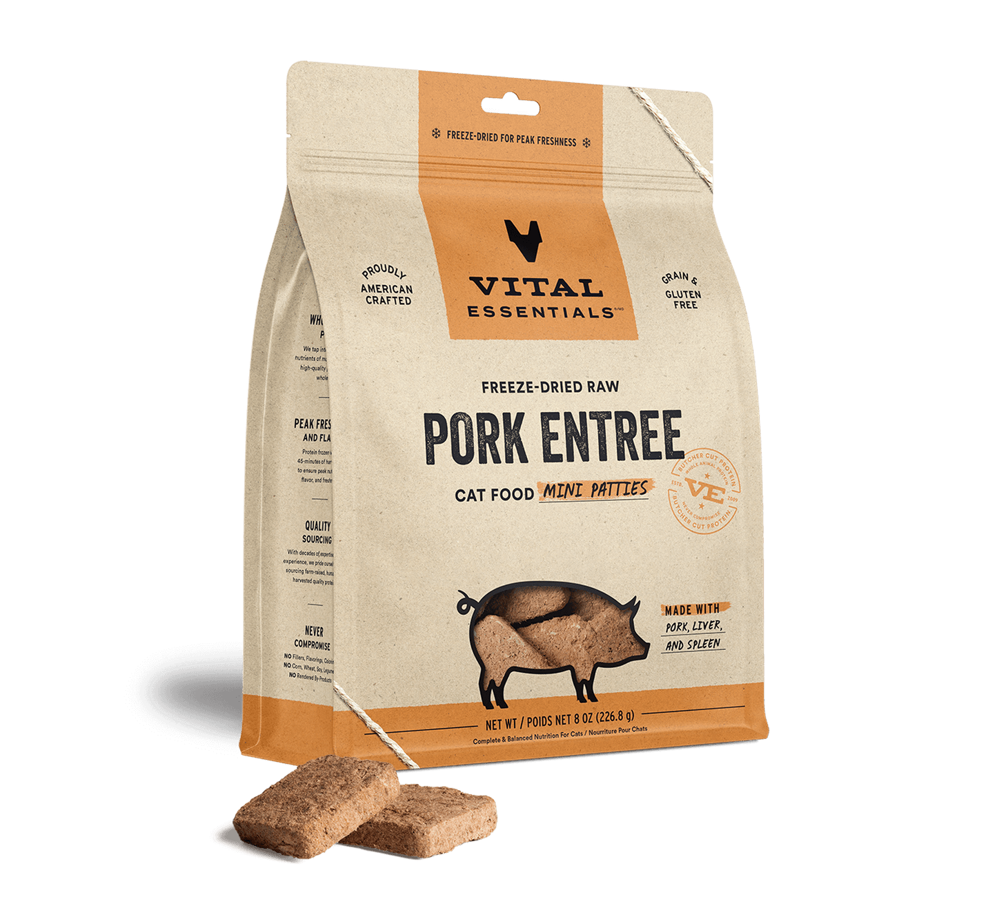 Vital Essentials Pork Entree Mini Patties Freeze-Dried Raw Cat Food