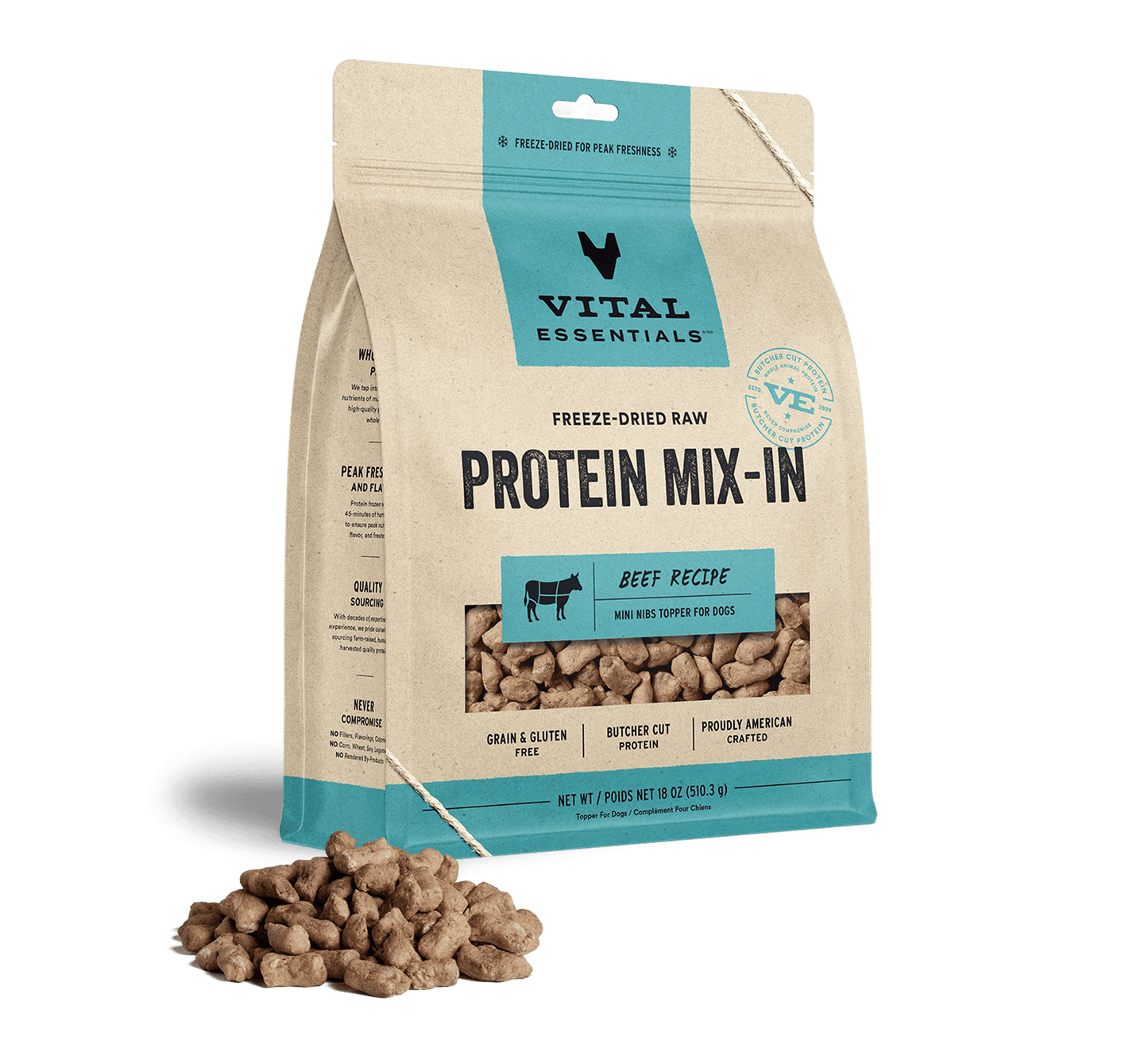 Vital Essentials Beef Recipe Freeze-Dried Raw Protein Mix-In Mini Nibs Topper For Dogs