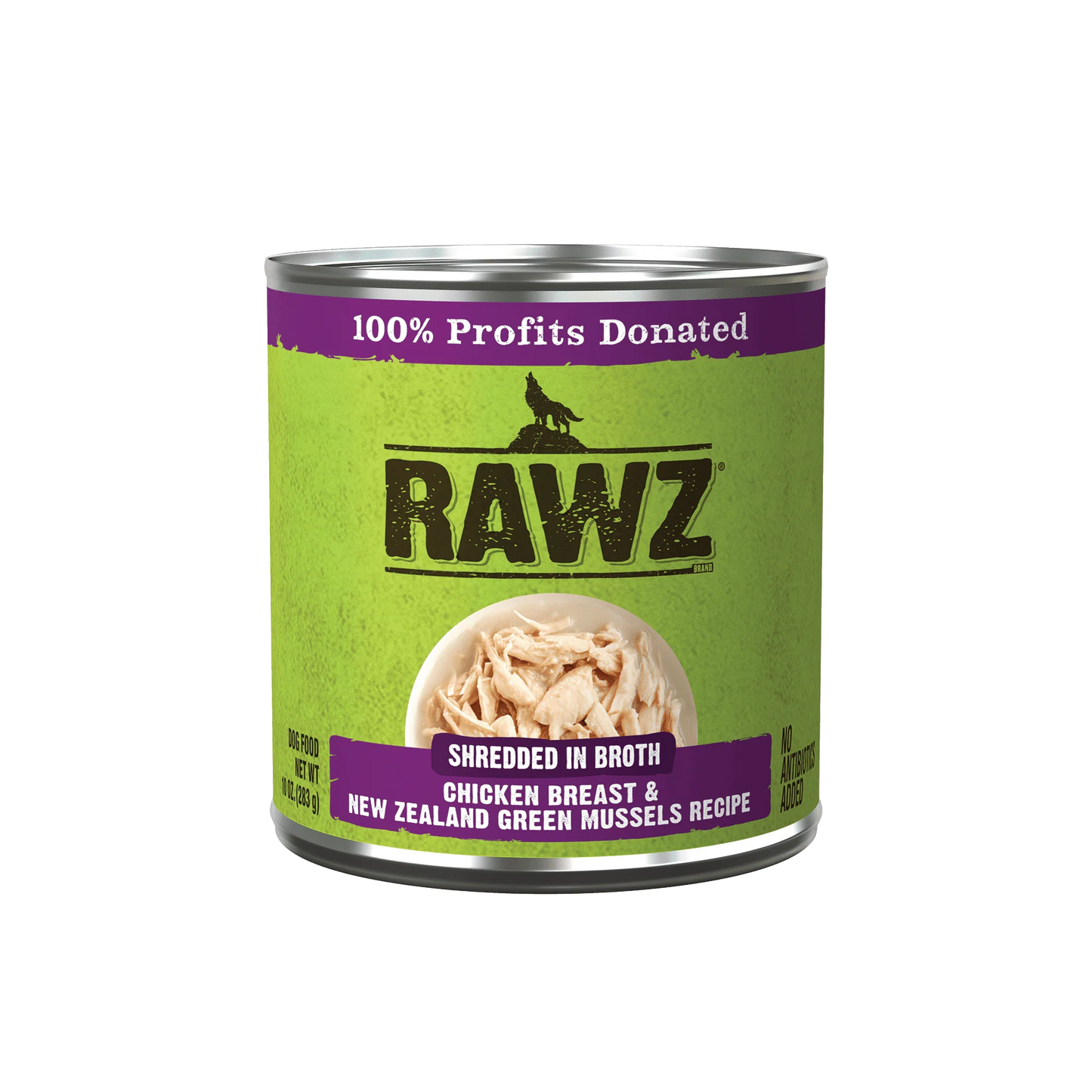 RAWZ® Shredded in Broth Chicken Breast & New Zealand Green Mussels Recipe, Wet Dog Food, 10-oz Case of 12