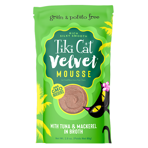 Tiki Cat Velvet Mousse, Tuna And Mackerel In Broth Recipe 2.8-oz Pouch, Wet Cat Food