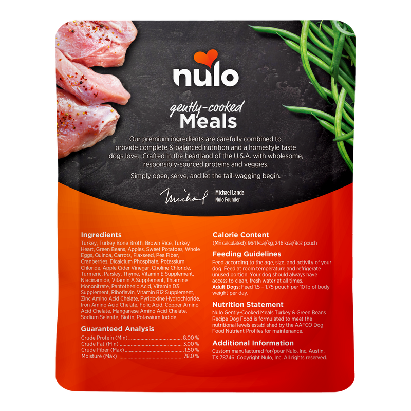 Nulo Gently-Cooked Meals Turkey & Green Beans Recipe Wet Dog Food Pouch