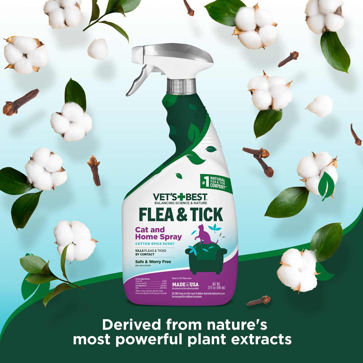 Flea and Tick Cat & Home Spray â€?Cotton Spice Scent, 32 oz.