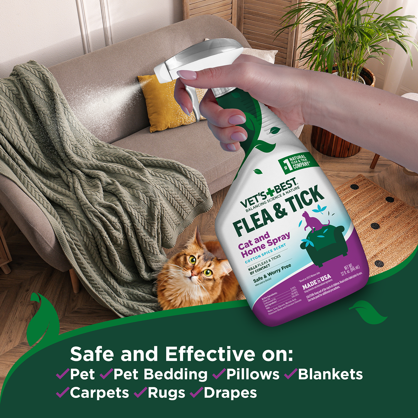 Flea and Tick Cat & Home Spray â€?Cotton Spice Scent, 32 oz.