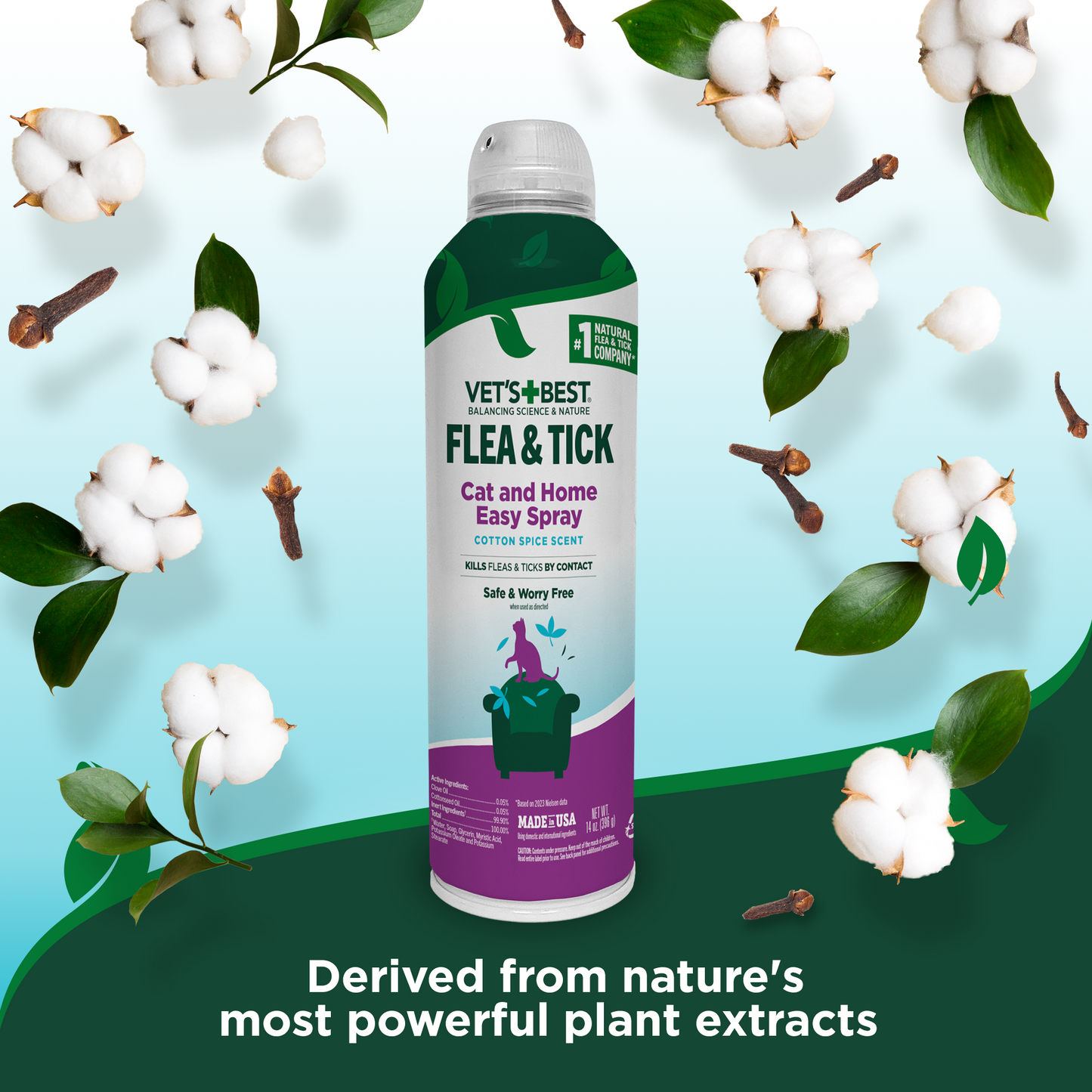 Flea and Tick Cat Easy Spray â€?Cotton Spice Scent, 14 oz.