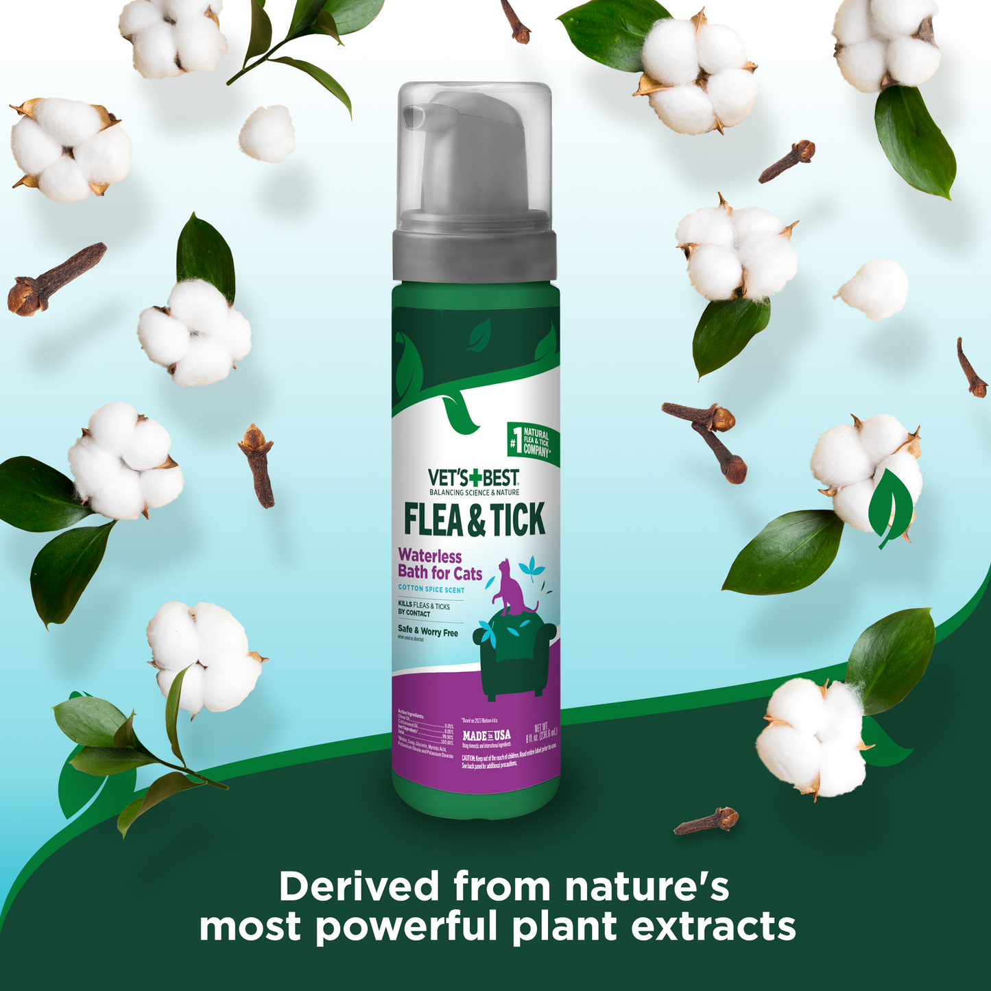 Flea and Tick Waterless Bath for Cats â€?Cotton Spice Scent, 8 oz.