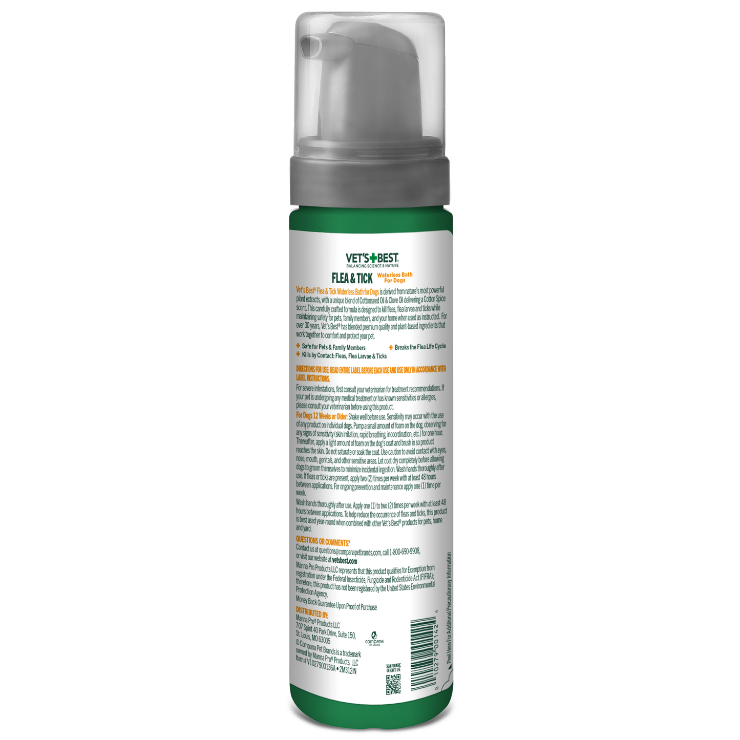 Flea and Tick Waterless Bath for Dogs â€?Cotton Spice Scent, 8 oz.