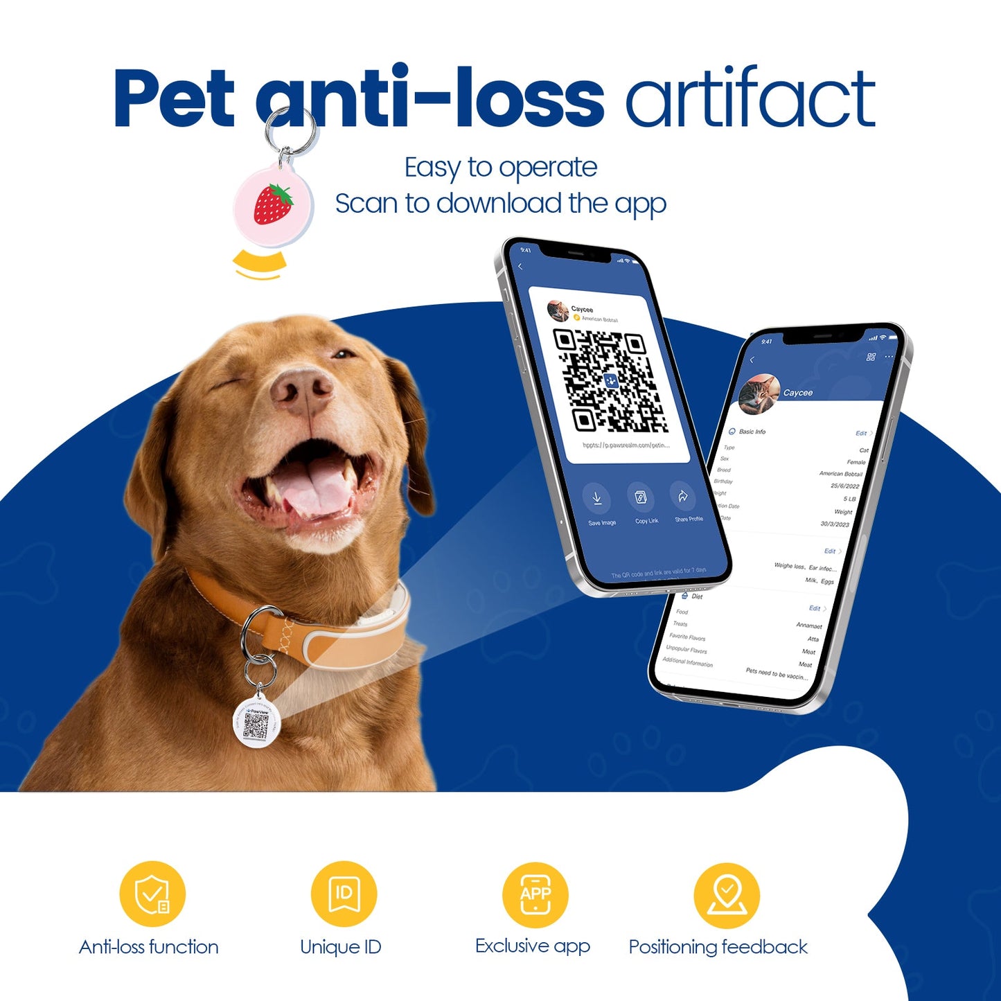 PawView Anti-Loss Smart Pet ID Tag with QR Code TN102 Fruit Series
