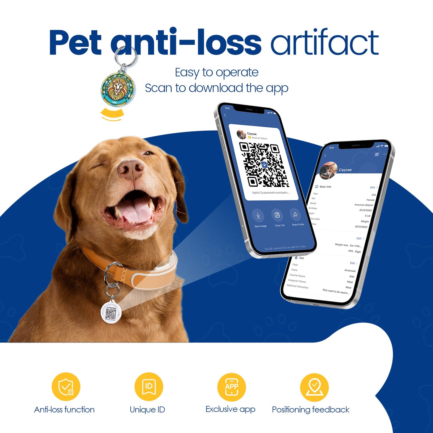 PawView Anti-Loss Smart Pet ID Tag with QR Code TN102 Constellation Series