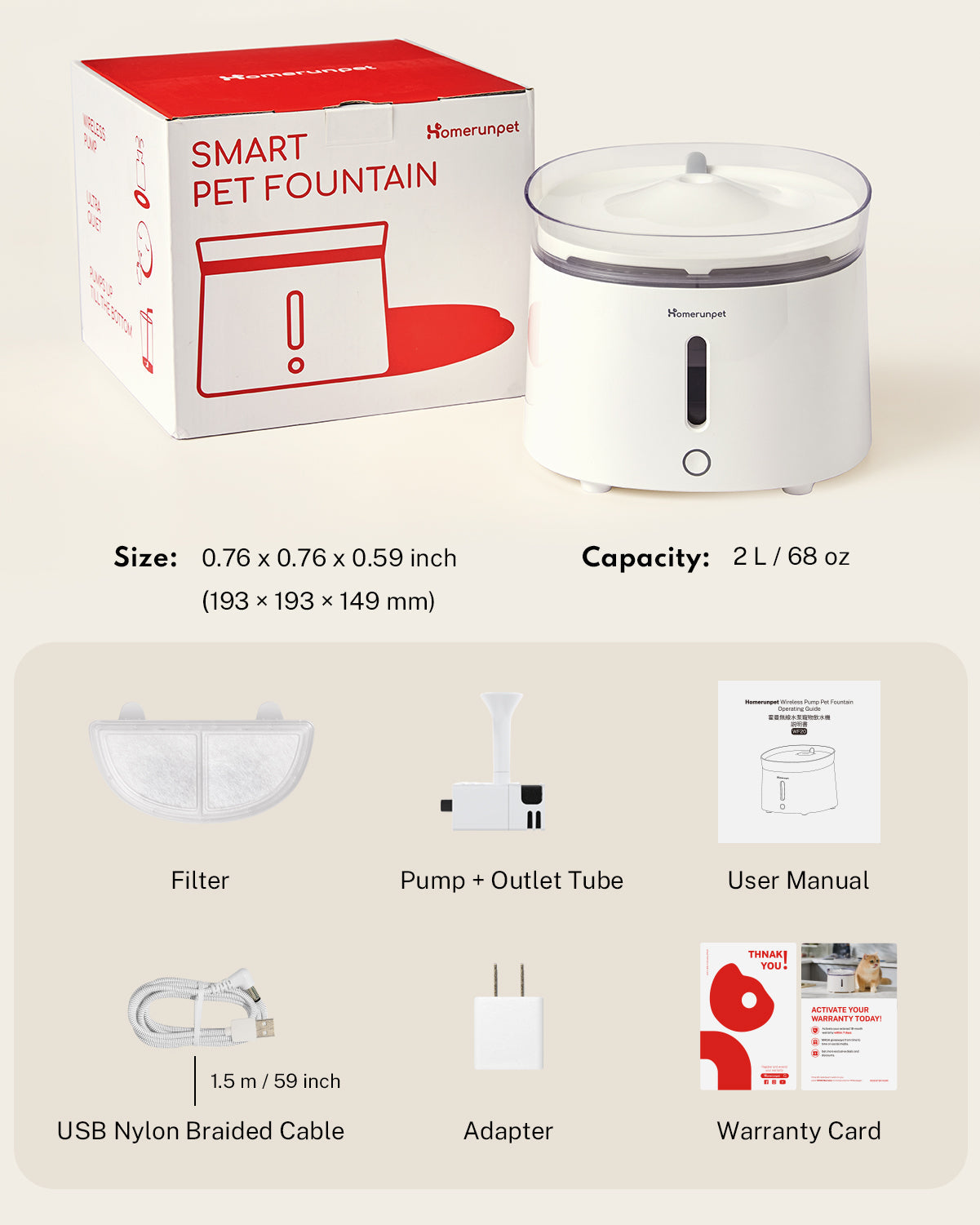 Pet Water Fountain with Wireless Pump WF20