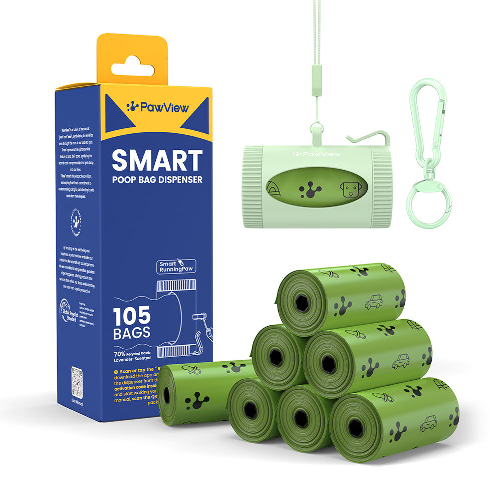 Smart Dog Poop Bag Dispenser – With Carabiner & Rotating Hook for Ultimate Flexibility | 105 Eco Bags & NFC Walk Tracker Included