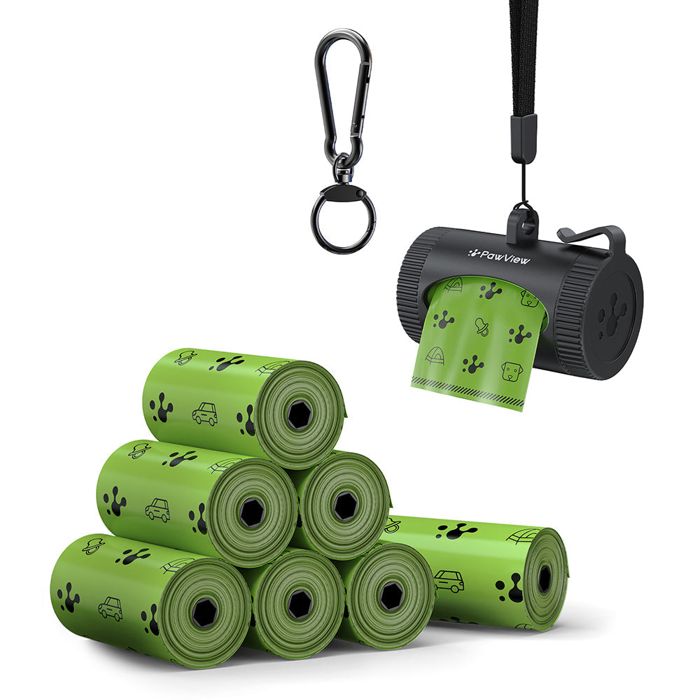 Smart Dog Poop Bag Dispenser – With Carabiner & Rotating Hook for Ultimate Flexibility | 105 Eco Bags & NFC Walk Tracker Included