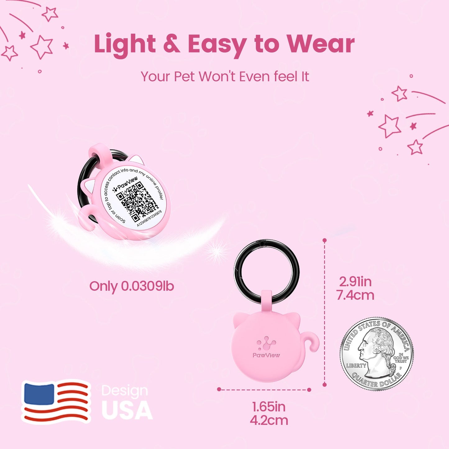 PawView Silent Silicone Smart Pet ID Tag – Cat-shaped, QR Code & NFC