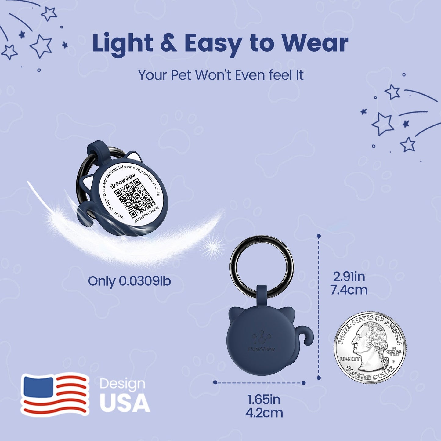 PawView Silent Silicone Smart Pet ID Tag – Cat-shaped, QR Code & NFC