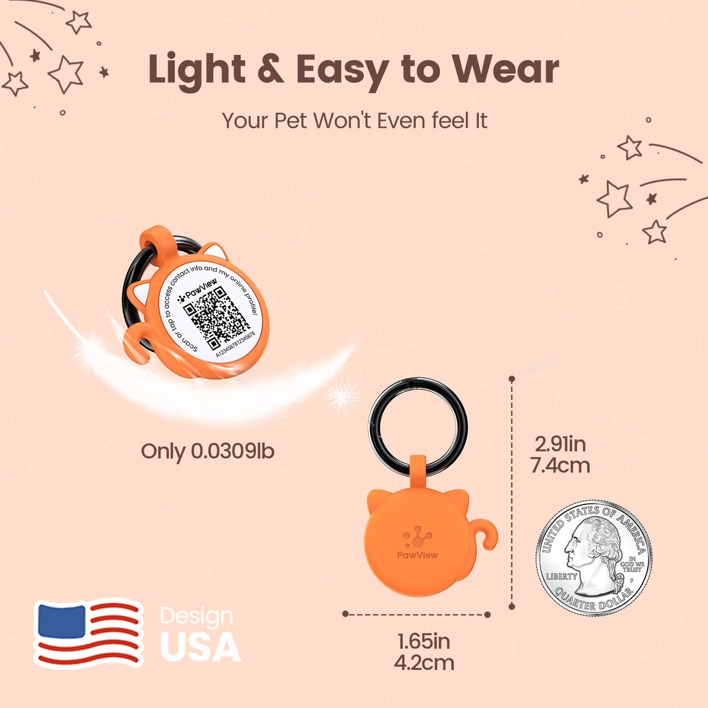 PawView Silent Silicone Smart Pet ID Tag – Cat-shaped, QR Code & NFC