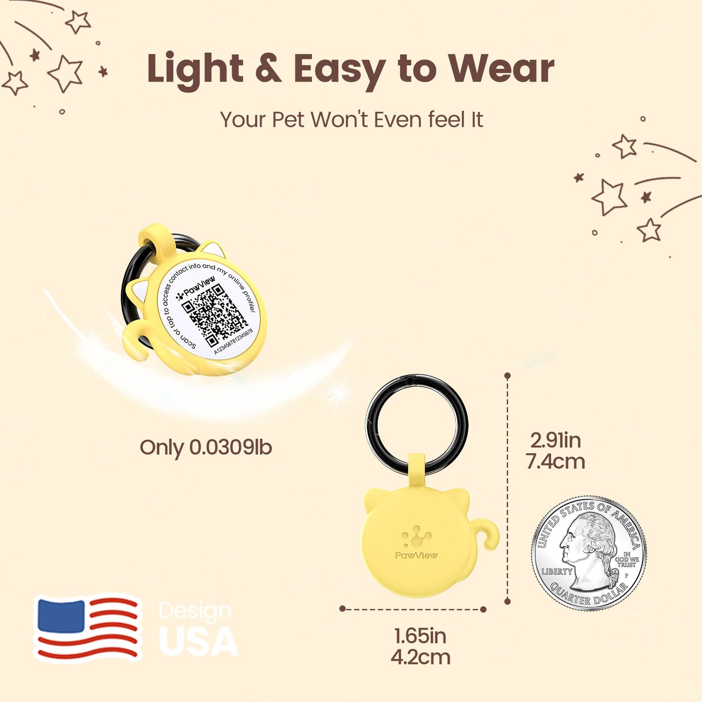 PawView Silent Silicone Smart Pet ID Tag – Cat-shaped, QR Code & NFC