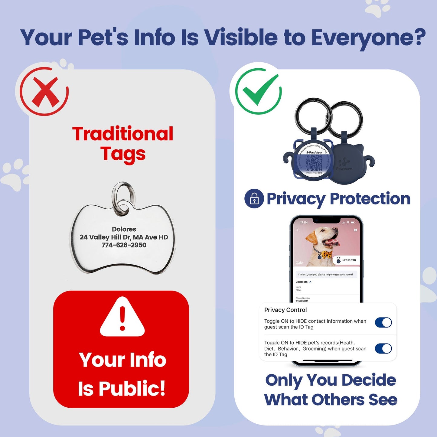 PawView Silent Silicone Smart Pet ID Tag – Cat-shaped, QR Code & NFC