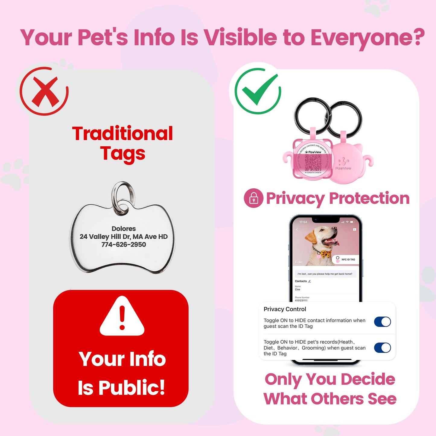 PawView Silent Silicone Smart Pet ID Tag – Cat-shaped, QR Code & NFC