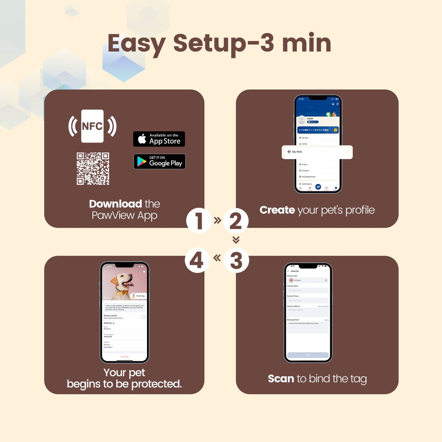 PawView Silent Silicone Smart Pet ID Tag – Dog-shaped, QR Code & NFC