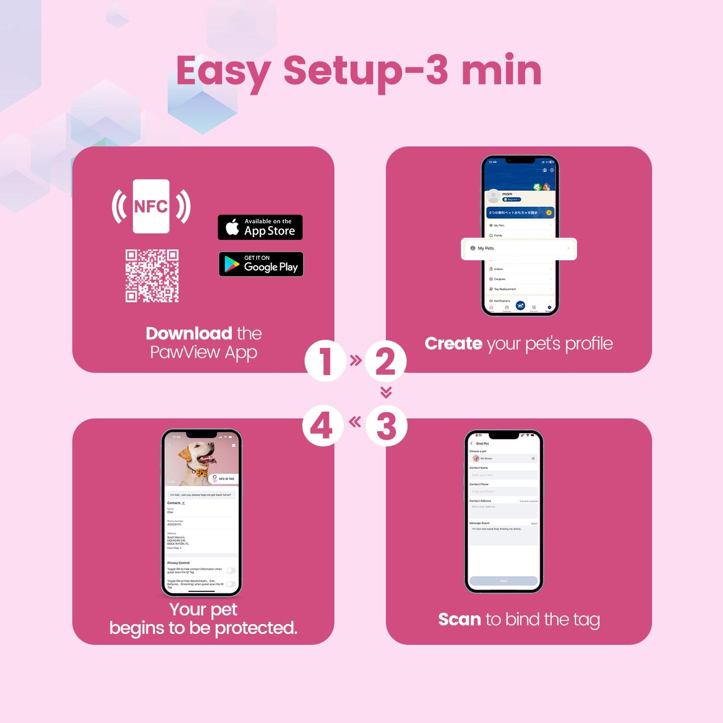 PawView Silent Silicone Smart Pet ID Tag – Cat-shaped, QR Code & NFC