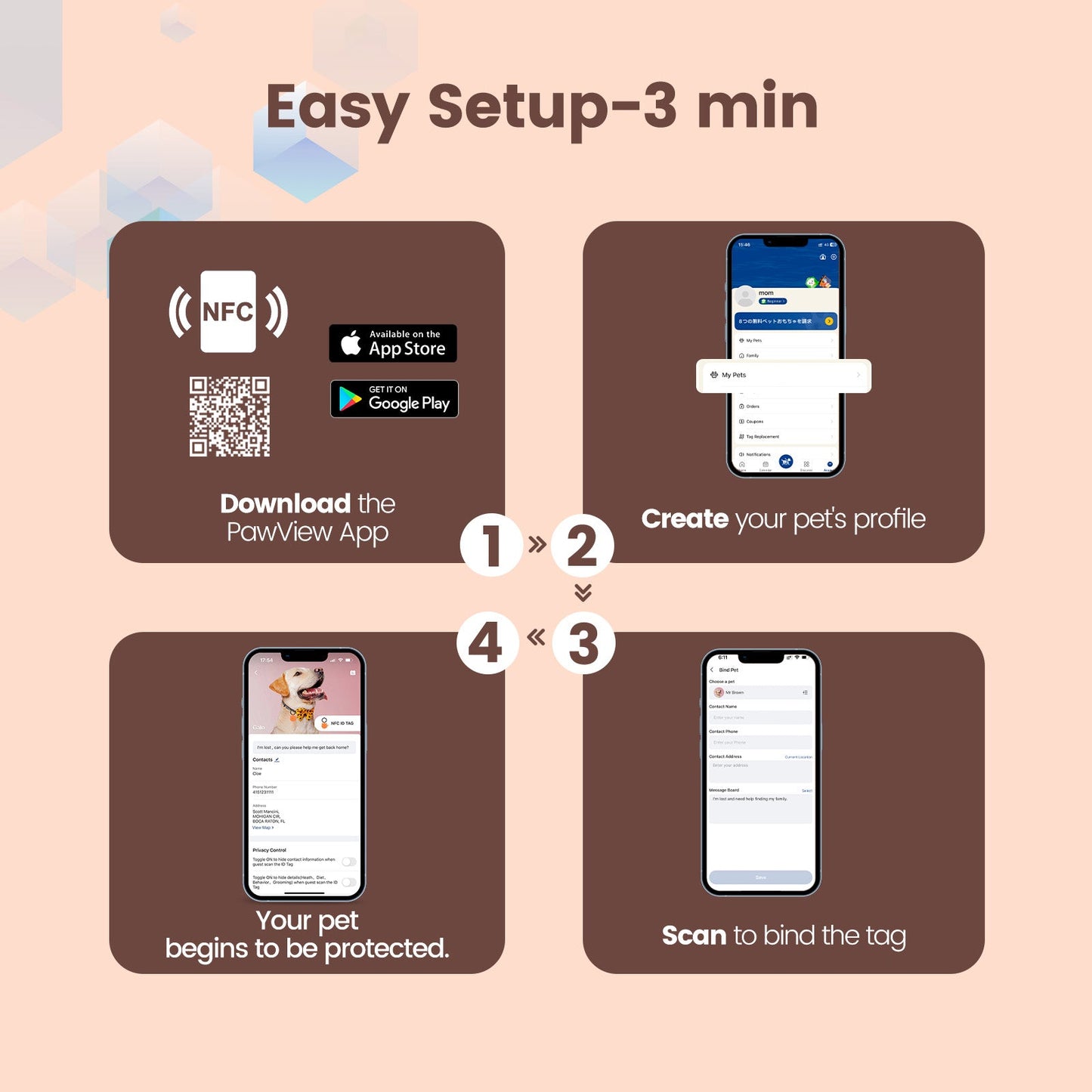 PawView Silent Silicone Smart Pet ID Tag – Cat-shaped, QR Code & NFC