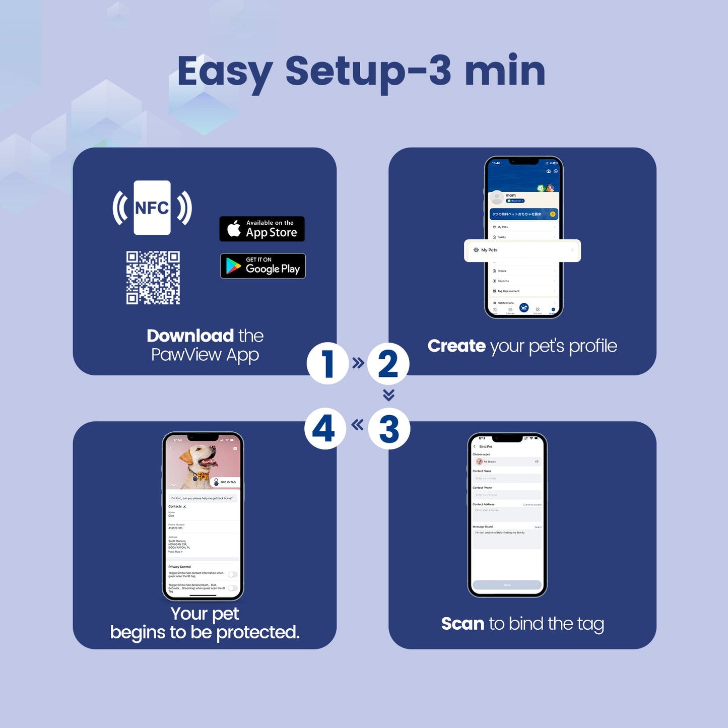 PawView Silent Silicone Smart Pet ID Tag – Cat-shaped, QR Code & NFC