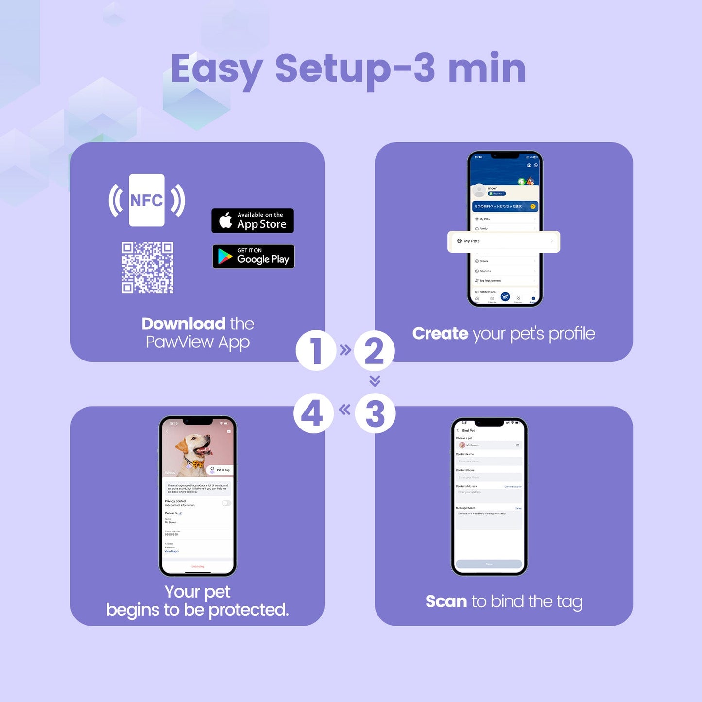 PawView Silent Silicone Smart Pet ID Tag – Dog-shaped, QR Code & NFC