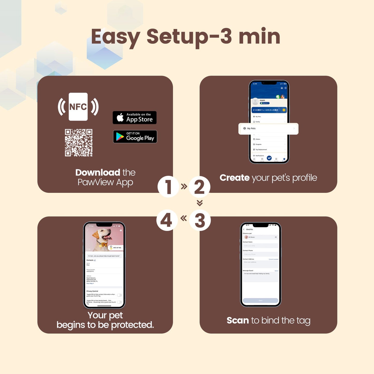 PawView Silent Silicone Smart Pet ID Tag – Cat-shaped, QR Code & NFC