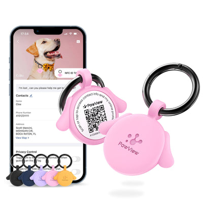 PawView Silent Silicone Smart Pet ID Tag – Dog-shaped, QR Code & NFC